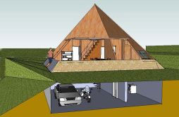 Vista de una piramicasa con garaje